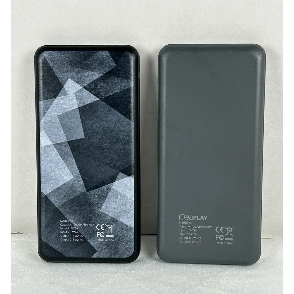iDeaPLAY 10000mAh External Battery Power Bank Black & Gray Lot/2 Tested Working